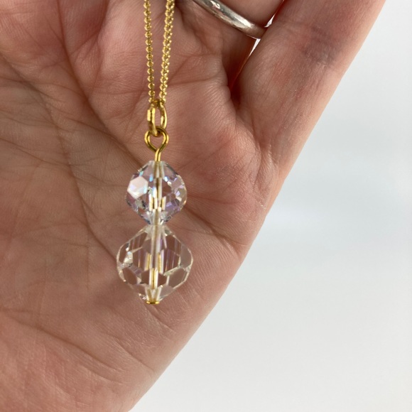 Aurora Borealis Clear Crystal Pendant Necklace, Handmade, Vintage Crystals - Picture 10 of 10